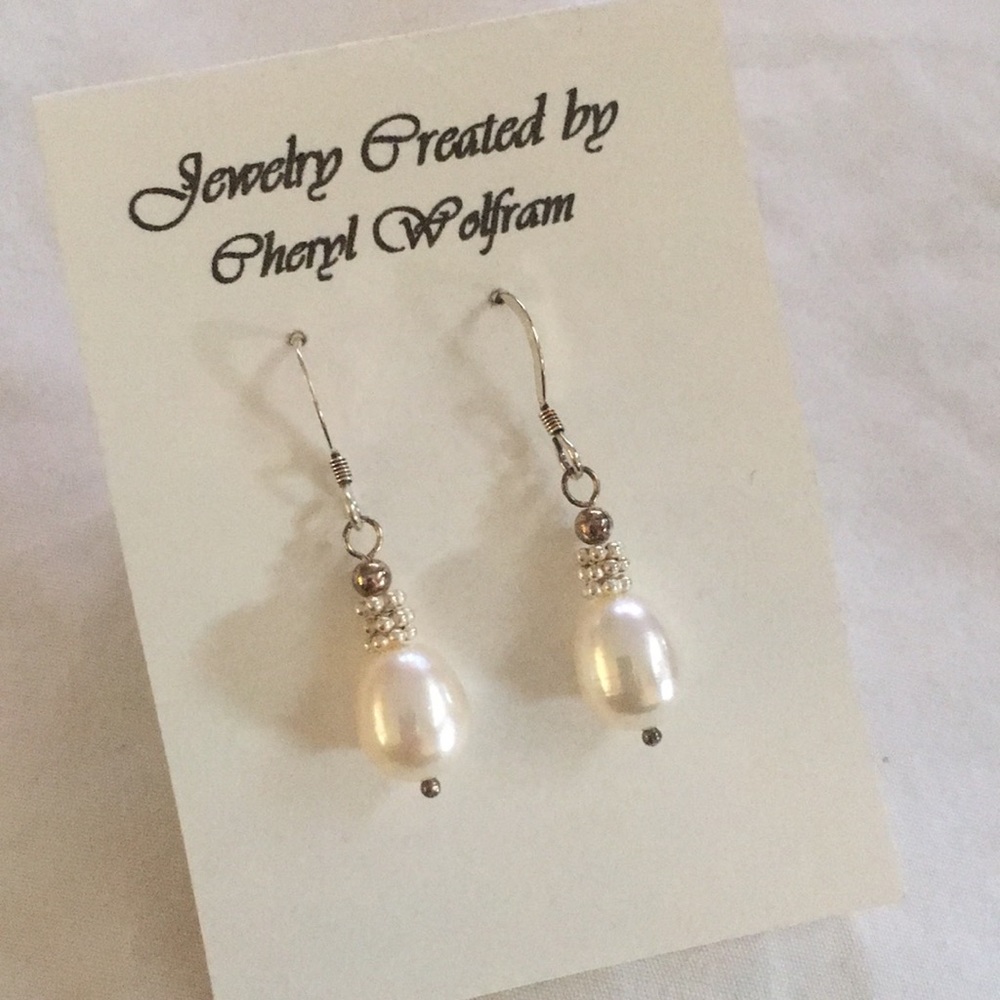 Freshwater pearl drop earrings with sterling parts
